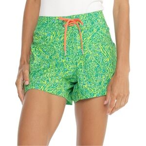 Stio Green Patterned Women's Athletic Shorts with Orange Drawstring